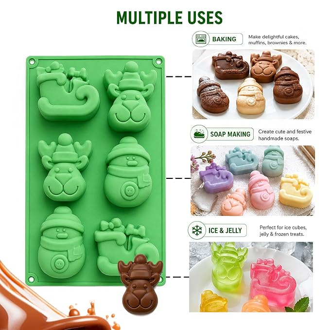 Forma din silicon pentru biscuiti Craciun, 6 compartimente, 29x17 cm, diverse culori [3]