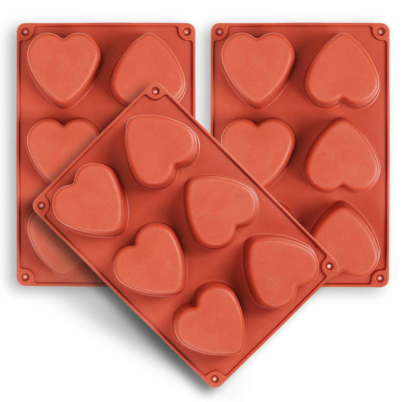 Forma din silicon pentru briose si biscuiti, design inima, 6 alveole,26x18x3.5 cm [7]