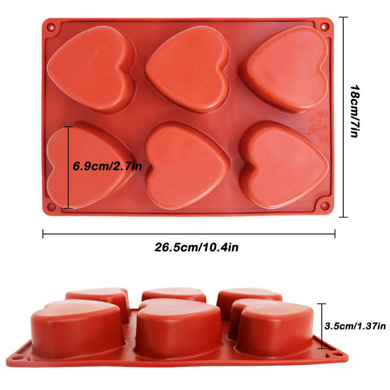 Forma din silicon pentru briose si biscuiti, design inima, 6 alveole,26x18x3.5 cm [4]