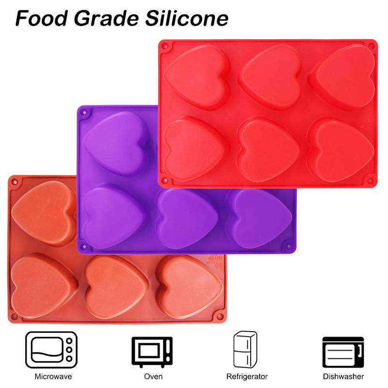 Forma din silicon pentru briose si biscuiti, design inima, 6 alveole,26x18x3.5 cm [5]