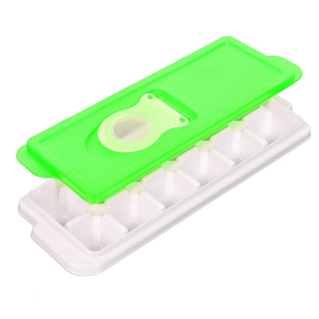 Oem Forma pentru gheata cu capac cu 12 locuri, plastic,verde,26x9x4 cm