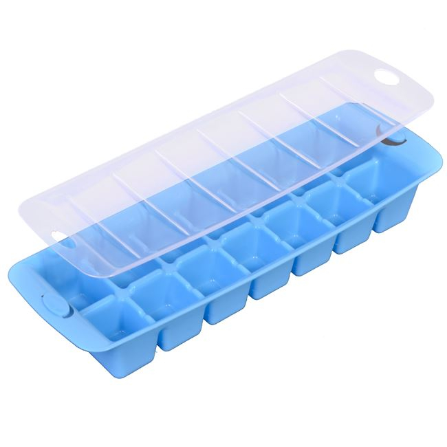 Forma pentru gheata cu capac cu 14 locuri, plastic,albastru