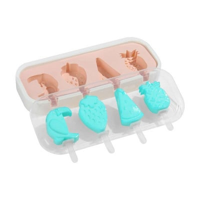 Forma pentru inghetata din silicon,4 compartimente,cu capac si bete,24x10x3 cm