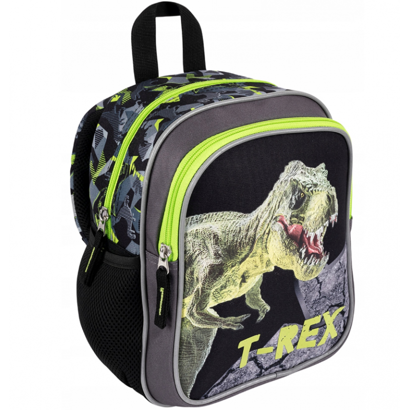 Ghiozdan baieti Bambino TRex  pentru gradinita,1 compartiment, negru cu verde,22x12x28 cm [5]
