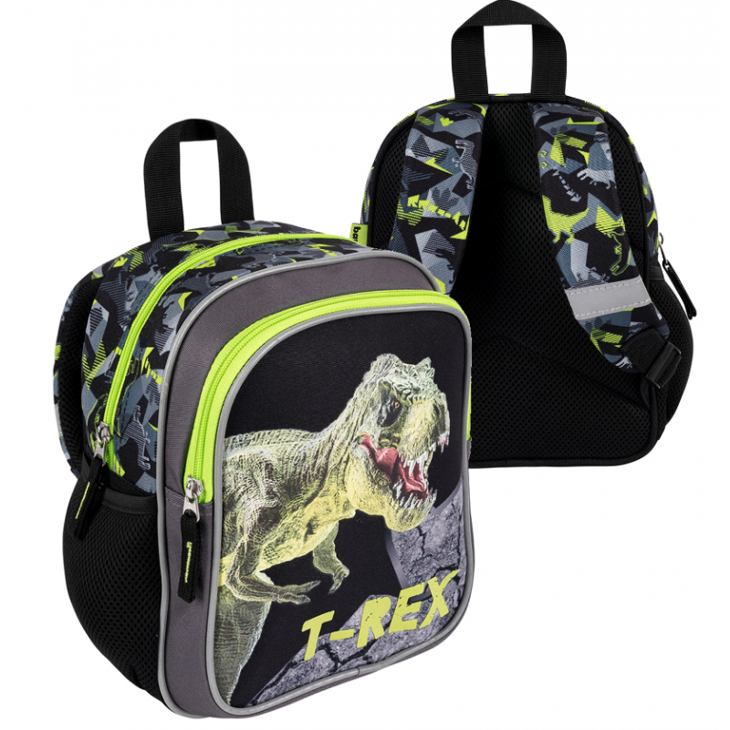 Ghiozdan baieti Bambino TRex  pentru gradinita,1 compartiment, negru cu verde,22x12x28 cm [3]