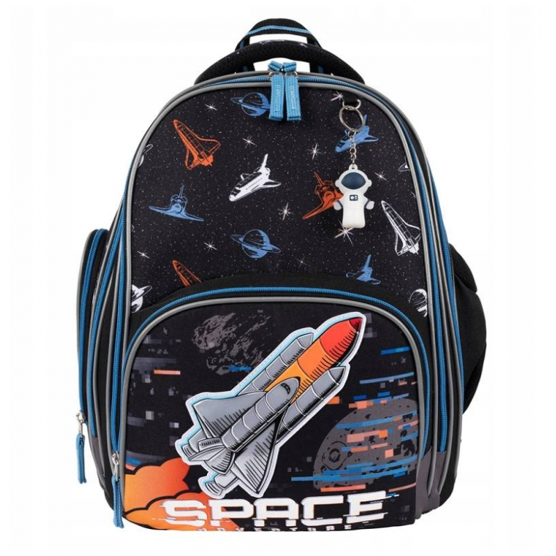 Ghiozdan Bambino Space pentru scoala, 2 compartimente, 3 buzunare, negru,31x20x37 cm [5]