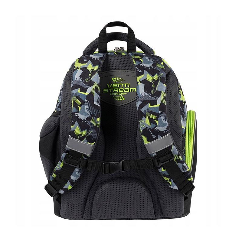 Ghiozdan Bambino TRex pentru scoala, 2 compartimente, 2 buzunare, negru cu verde, 31x20x37 cm [2]