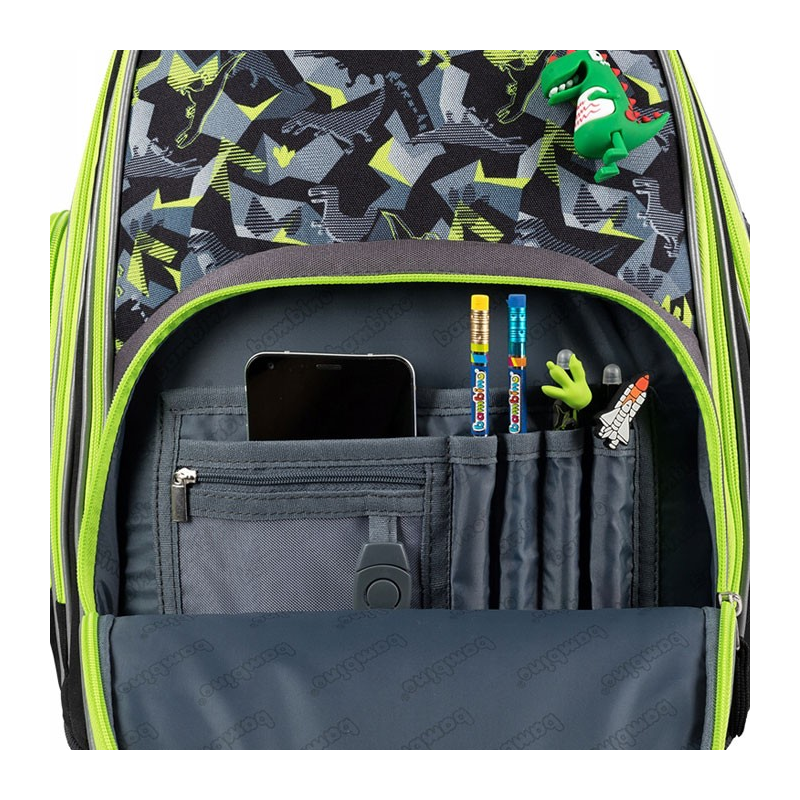 Ghiozdan Bambino TRex pentru scoala, 2 compartimente, 2 buzunare, negru cu verde, 31x20x37 cm [4]