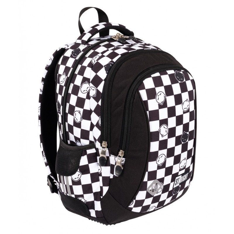 Ghiozdan Chess Cats pentru scoala,3 compartimente, negru cu alb,27x17x39 cm [2]