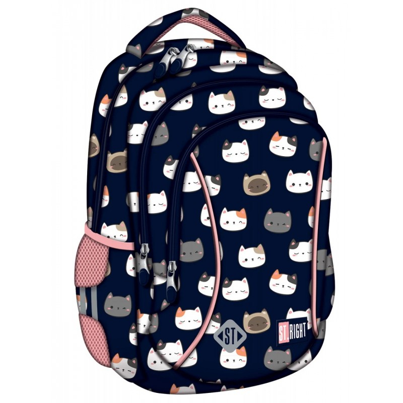 Ghiozdan Cuttie Kitties pentru scoala,3 compartimente, Navy Blue/Roz,27x17x39 cm [1]