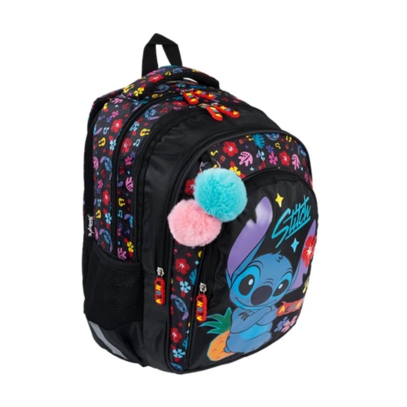 Ghiozdan ergonomic Stitch cu 4 compartimente si fermoar pompon,28x18x40 cm [2]