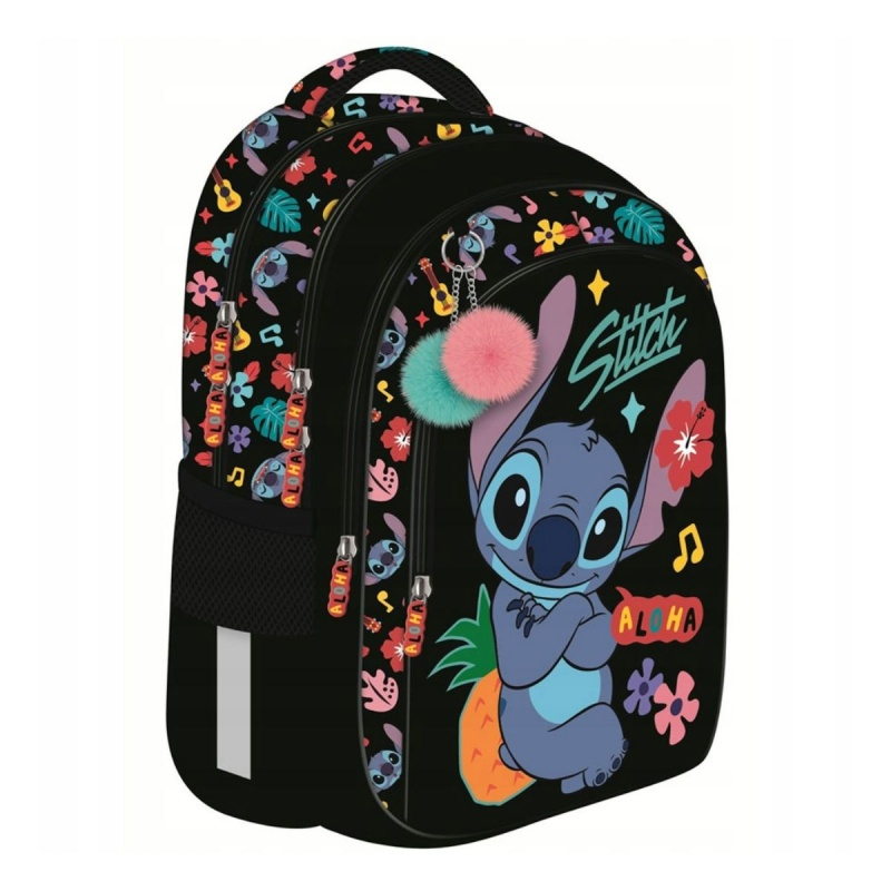 Ghiozdan ergonomic Stitch cu 4 compartimente si fermoar pompon,28x18x40 cm [6]