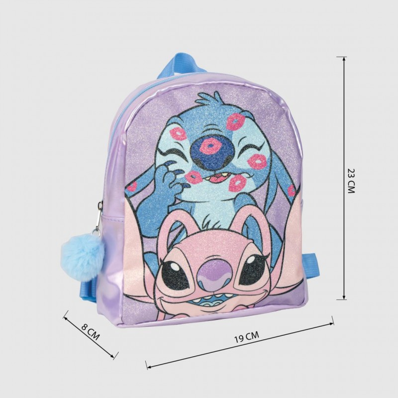Ghiozdan gradinita Stitch, 23cm, 1 compartiment, cu sclipici, roz cu albastru,19x8x23 cm [3]