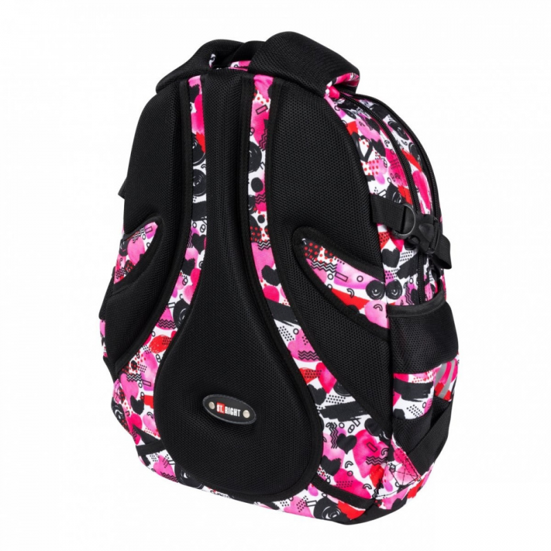 Ghiozdan Hearts pentru scoala, 4 compartimente, 2 buzunare, rosu cu negru,21x32x43 cm [3]