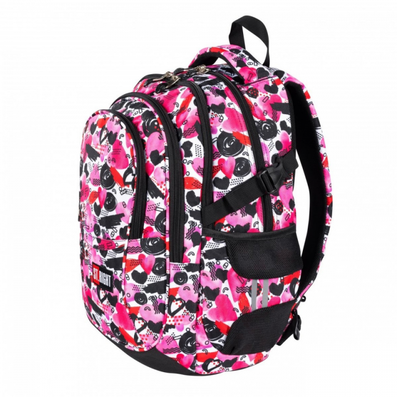 Ghiozdan Hearts pentru scoala, 4 compartimente, 2 buzunare, rosu cu negru,21x32x43 cm [4]