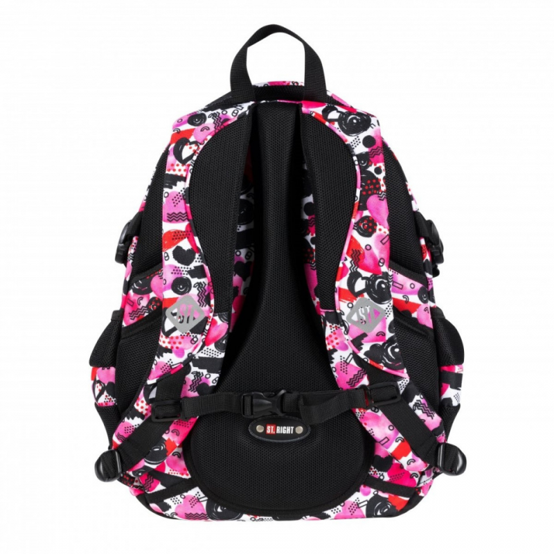 Ghiozdan Hearts pentru scoala, 4 compartimente, 2 buzunare, rosu cu negru,21x32x43 cm [5]