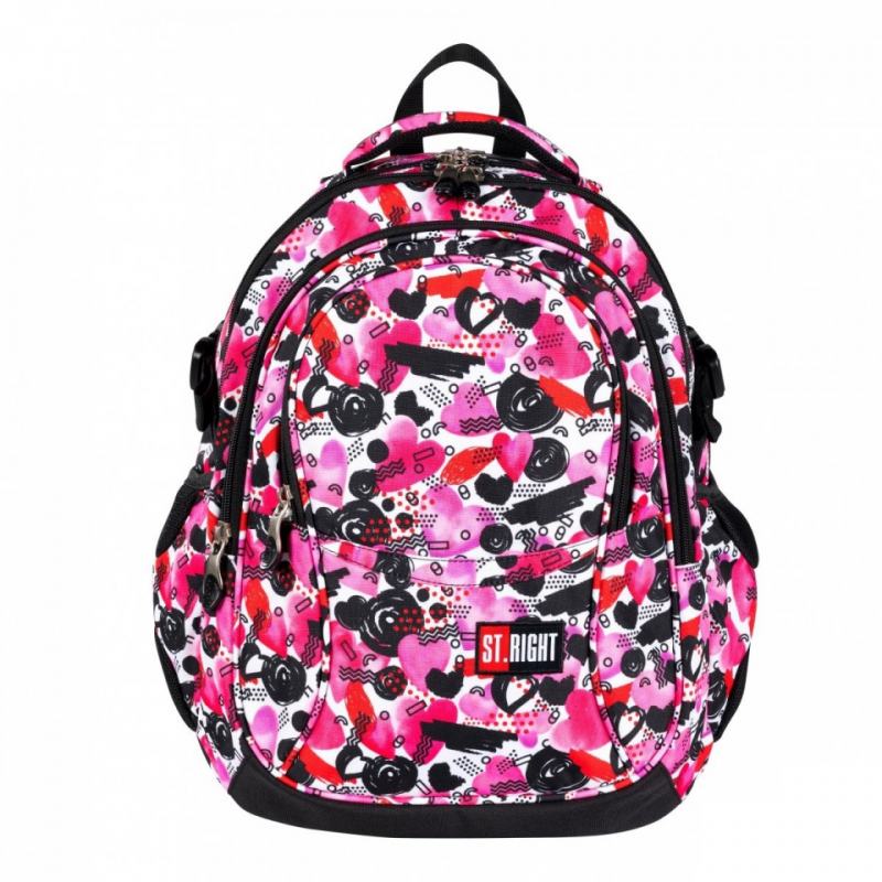 Ghiozdan Hearts pentru scoala, 4 compartimente, 2 buzunare, rosu cu negru,21x32x43 cm [1]