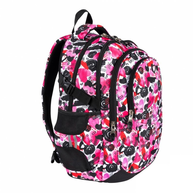 Ghiozdan Hearts pentru scoala, 4 compartimente, 2 buzunare, rosu cu negru,21x32x43 cm [2]