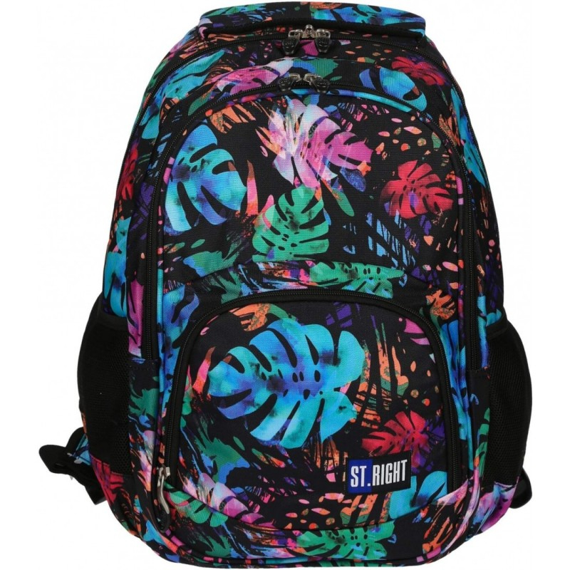 Ghiozdan pentru scoala cu 2 compartimente si 2 buzunare, model frunze tropicale colorate,44x32x18 cm [1]