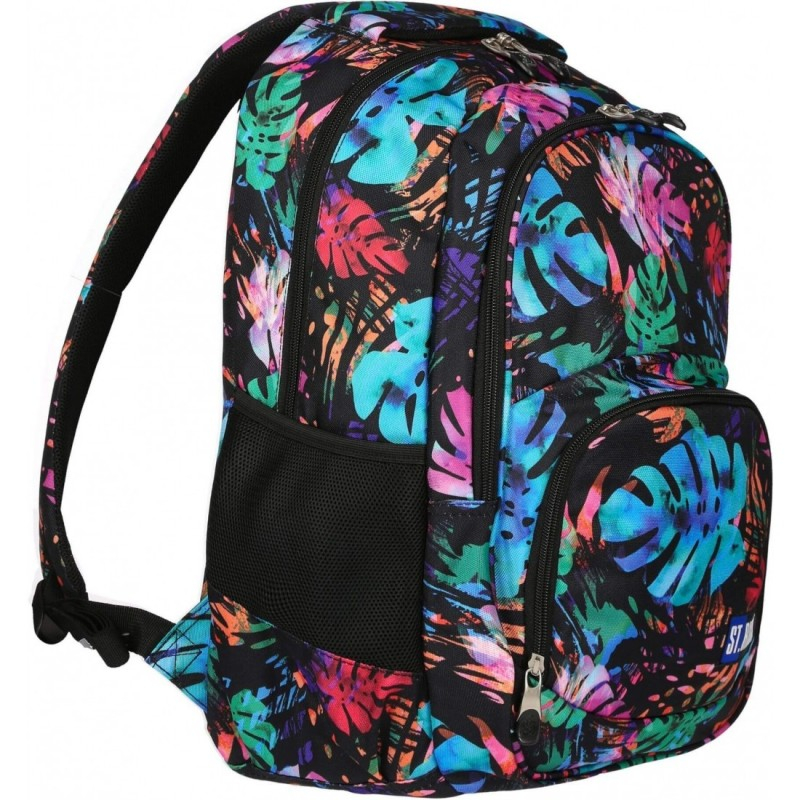 Ghiozdan pentru scoala cu 2 compartimente si 2 buzunare, model frunze tropicale colorate,44x32x18 cm [3]