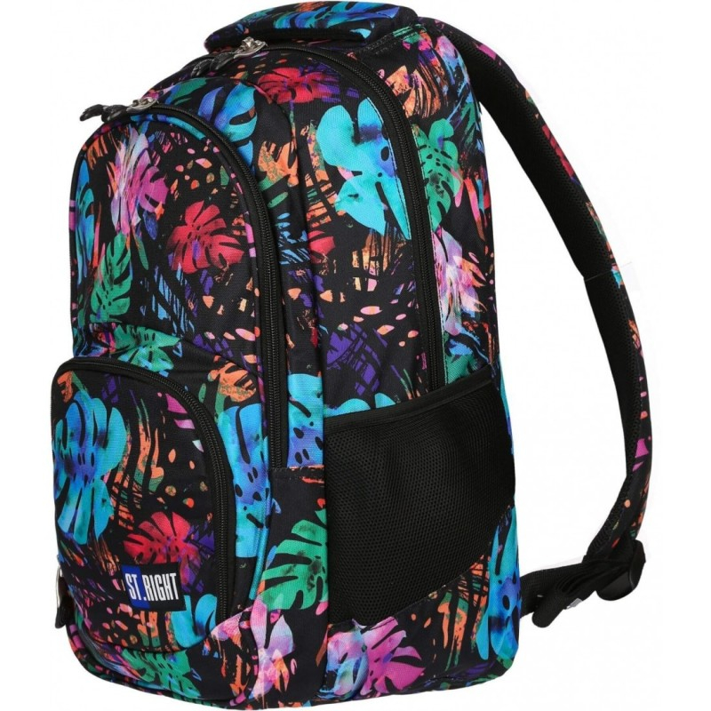 Ghiozdan pentru scoala cu 2 compartimente si 2 buzunare, model frunze tropicale colorate,44x32x18 cm [2]