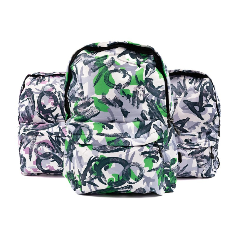 Ghiozdan pentru scoala model Grafitti,1 compartiment,3 buunare,textil,diverse culori,32x14x42 cm
