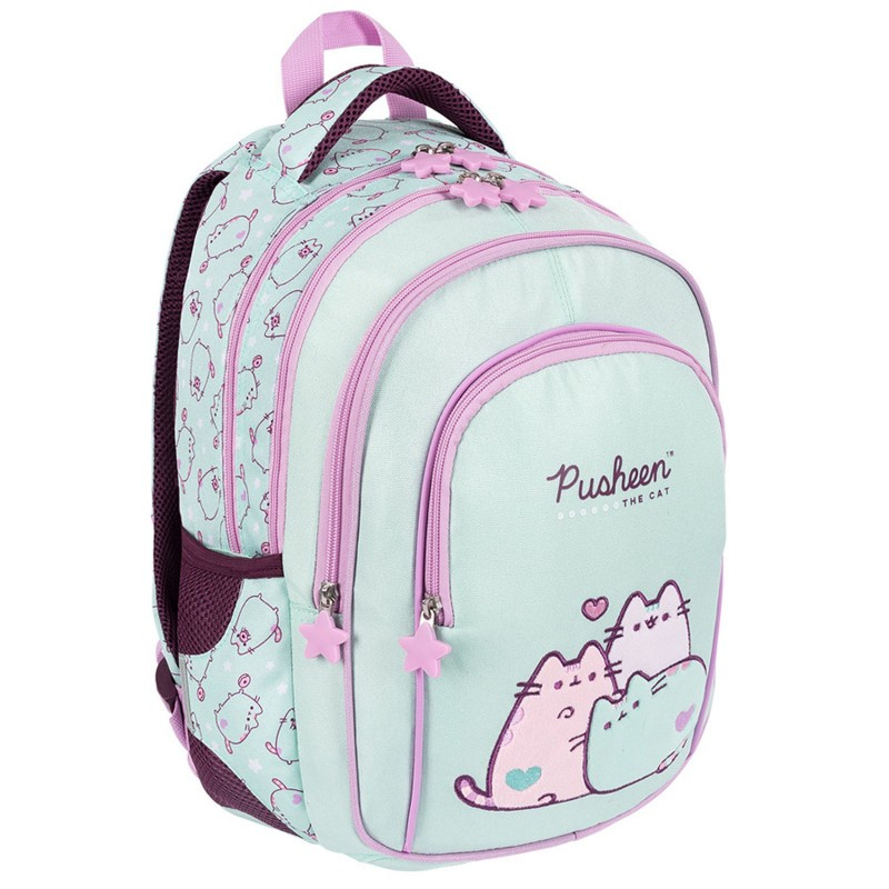 Ghiozdan Pusheen pentru scoala, 4 compartimente, 2 buzunare, vernil pastel, 28x18x40 cm [1]