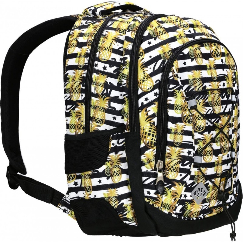 Ghiozdan scoala model Tropical Party Ananas, 3 compartimente, negru cu galben,40x30x20 cm [3]