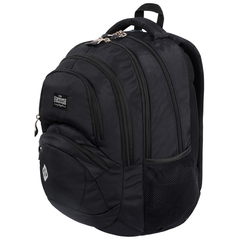 Ghiozdan St.Right Black pentru scoala, 4 compartimente, 2 buzunare, negru, 30x19x42 cm [4]