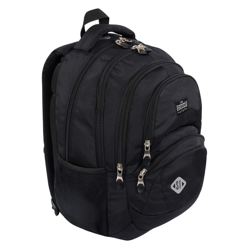 Ghiozdan St.Right Black pentru scoala, 4 compartimente, 2 buzunare, negru, 30x19x42 cm [2]