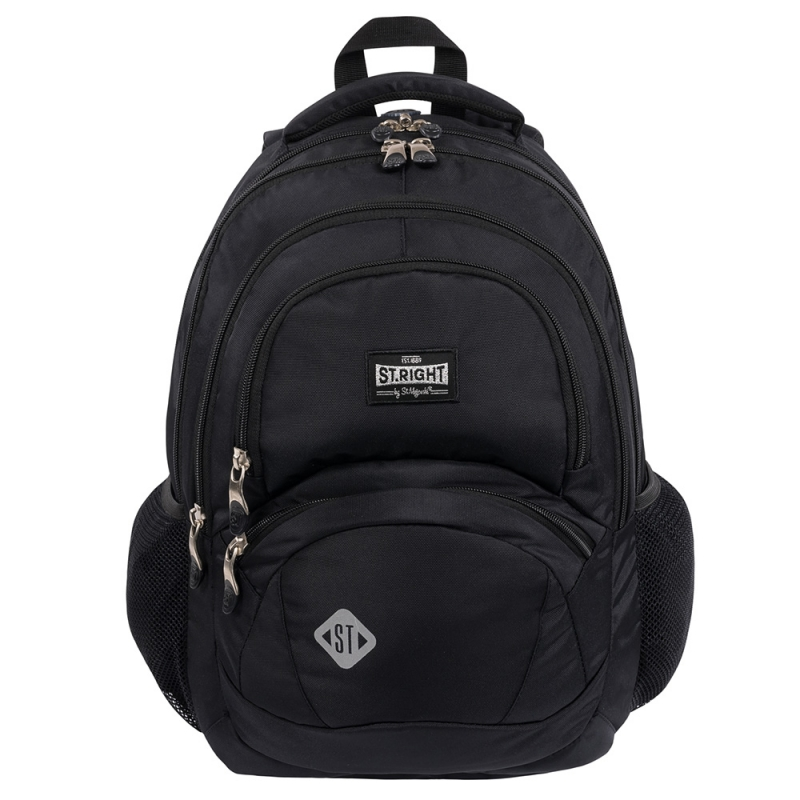 Ghiozdan St.Right Black pentru scoala, 4 compartimente, 2 buzunare, negru, 30x19x42 cm [1]