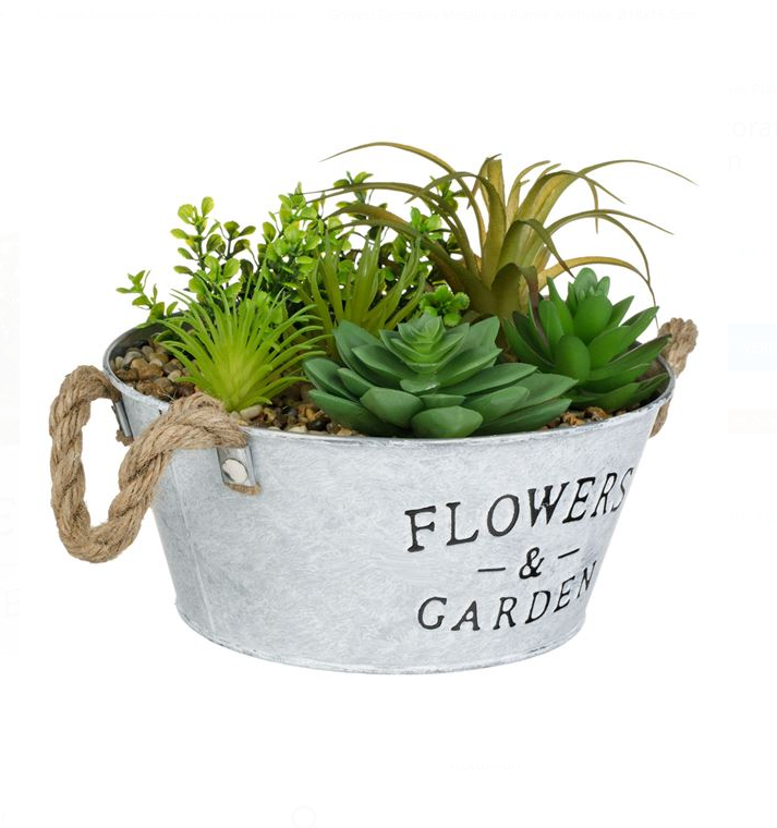 Ghiveci metalic decorativ cu plante artificiale suculente, manere iuta, Ø18x16.5 cm [2]