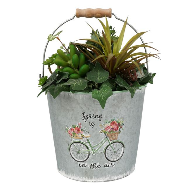 Ghiveci metalic vintage galetusa cu imprimeu bicicleta,19x17 cm [4]