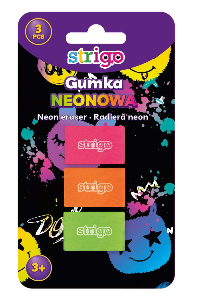 Blister 3 gume de șters neon, culori vibrante [1]
