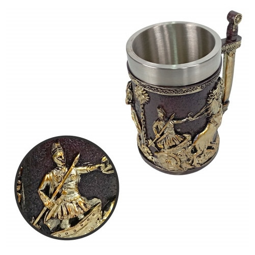 Halba de bere model medieval cavaler roman, inox si rasina ,600 ml [3]