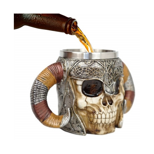 Halba de bere model medieval craniu viking, inox si rasina ,400 ml [4]