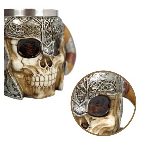 Halba de bere model medieval craniu viking, inox si rasina ,400 ml [3]