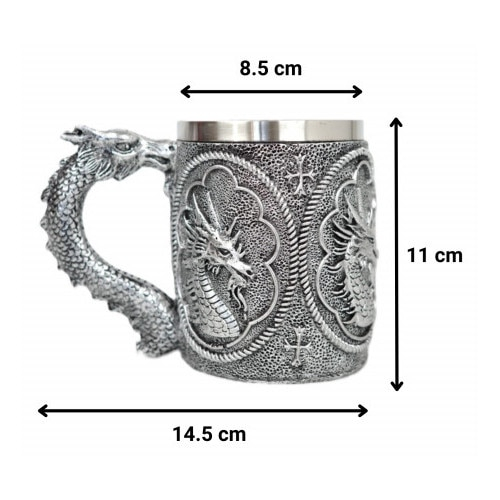 Halba de bere model medieval dragon, inox si rasina ,400 ml [2]
