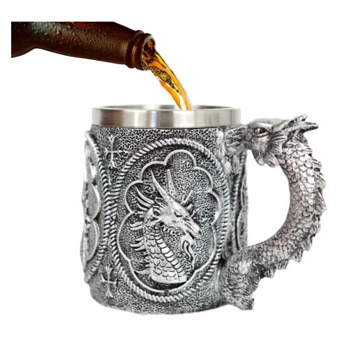 Halba de bere model medieval dragon, inox si rasina ,400 ml [4]