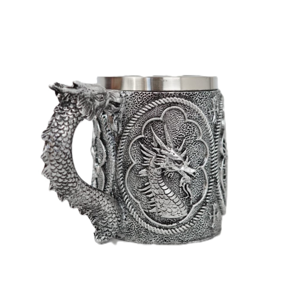 Halba de bere model medieval dragon, inox si rasina ,400 ml