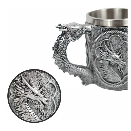 Halba de bere model medieval dragon, inox si rasina ,400 ml [3]