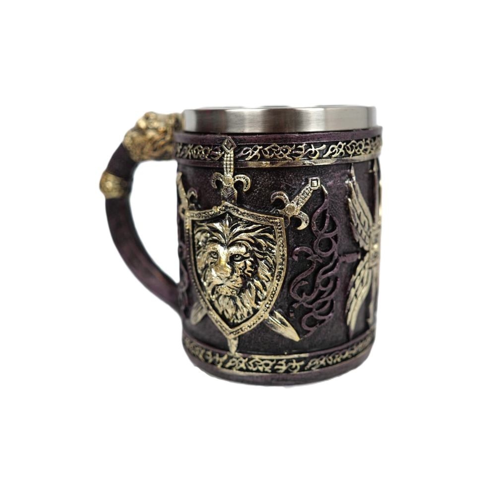 Halba de bere model medieval scut si leu, inox si rasina ,400 ml [3]