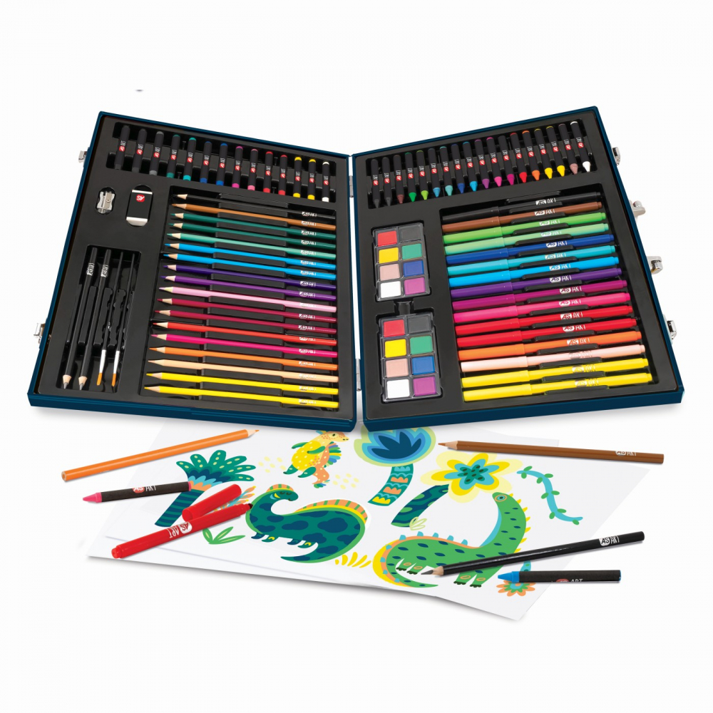 Trusa Happi Hobbi pentru desen cu 100 piese,lemn, design dinozaur,+3 ani [2]