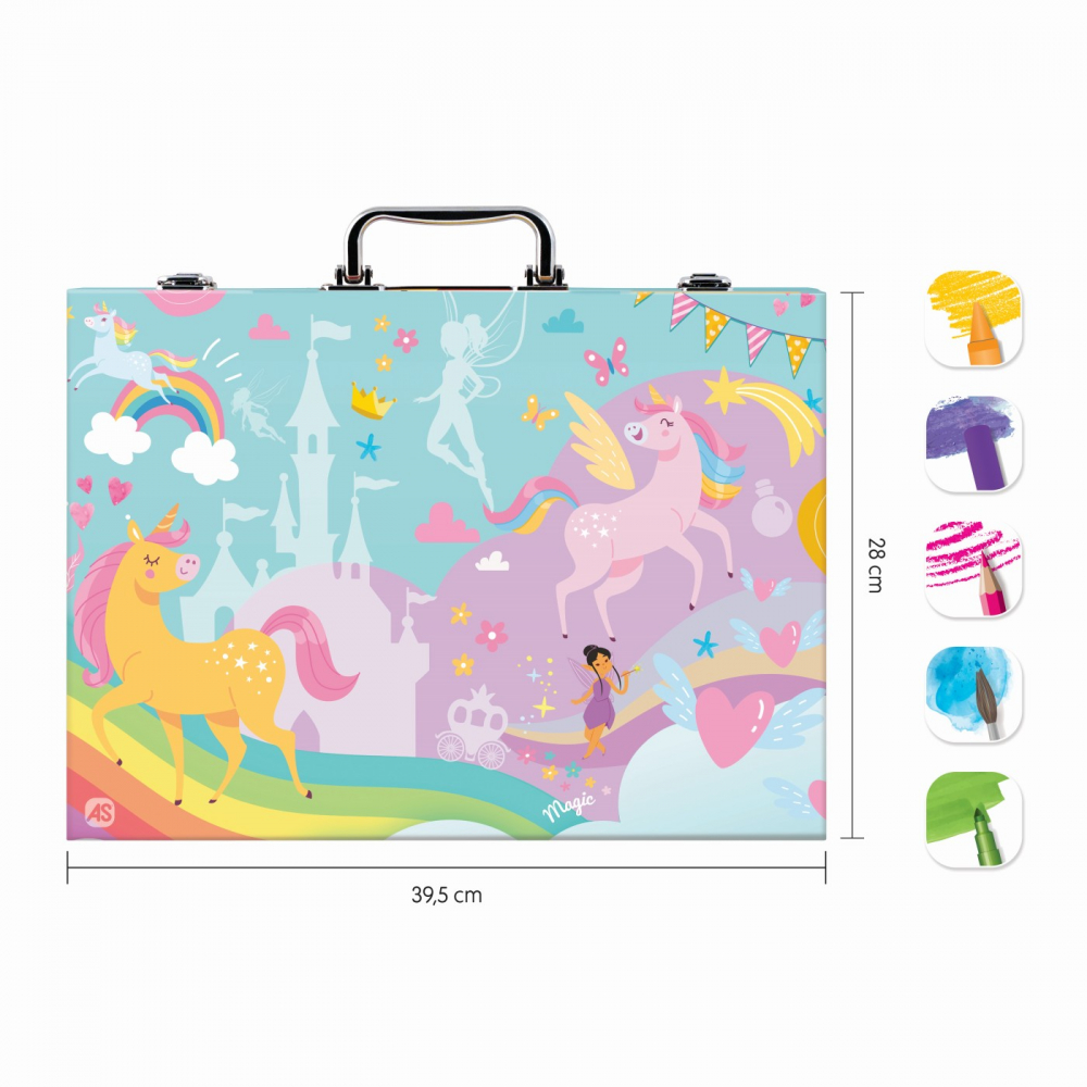 Trusa Happi Hobbi pentru desen cu 100 piese,lemn, design unicorn,+3 ani [6]