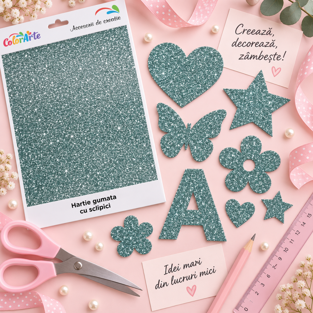 Hartie gumata cu sclipici A4, 2 mm, verde, set 10 coli [2]