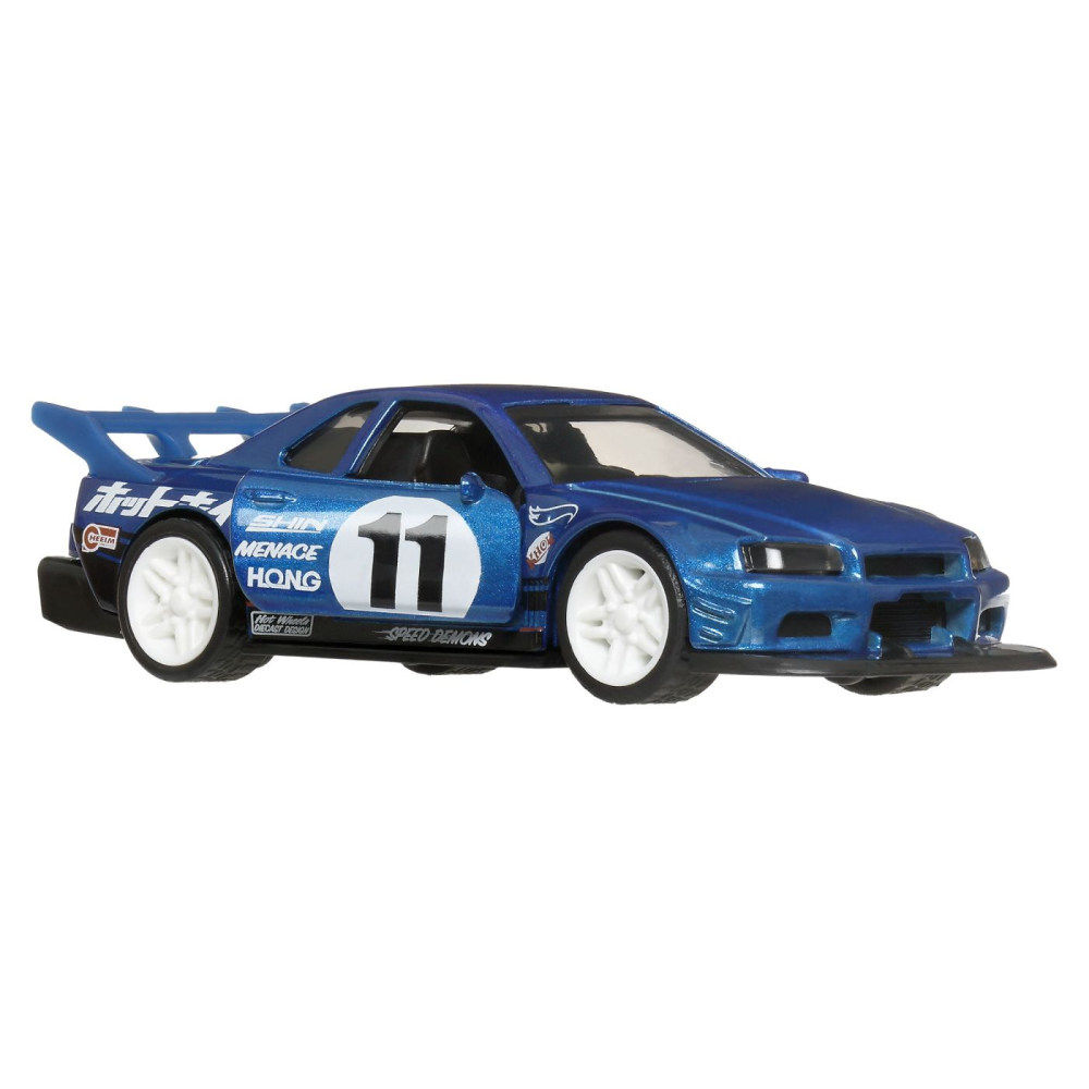 HOT WHEELS MASINUTA METALICA CU SISTEM PULL BACK NISSAN SKYLINE GT R R34 1999 NIGHT BURNERZ SCARA 1 LA 43 [2]