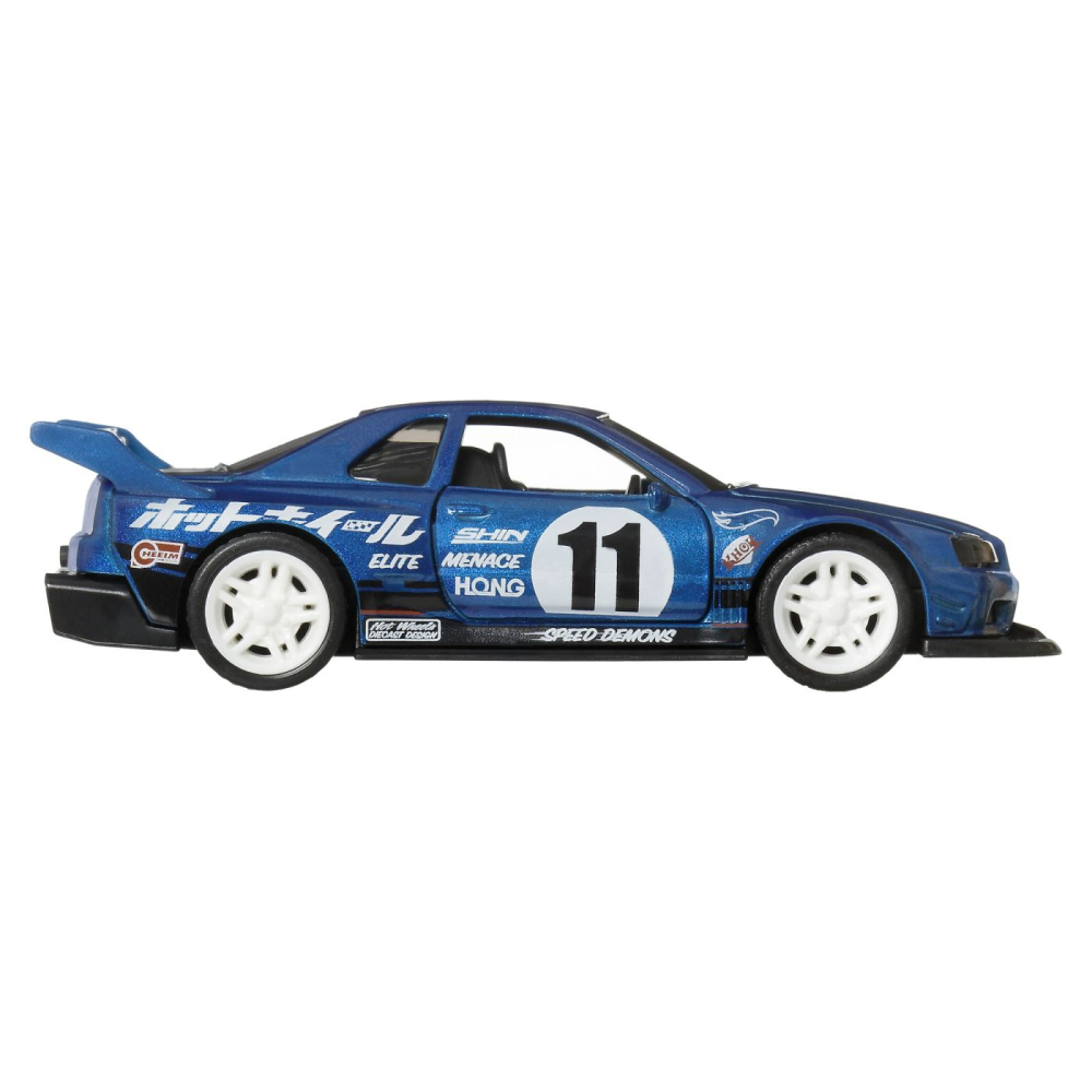HOT WHEELS MASINUTA METALICA CU SISTEM PULL BACK NISSAN SKYLINE GT R R34 1999 NIGHT BURNERZ SCARA 1 LA 43 [3]