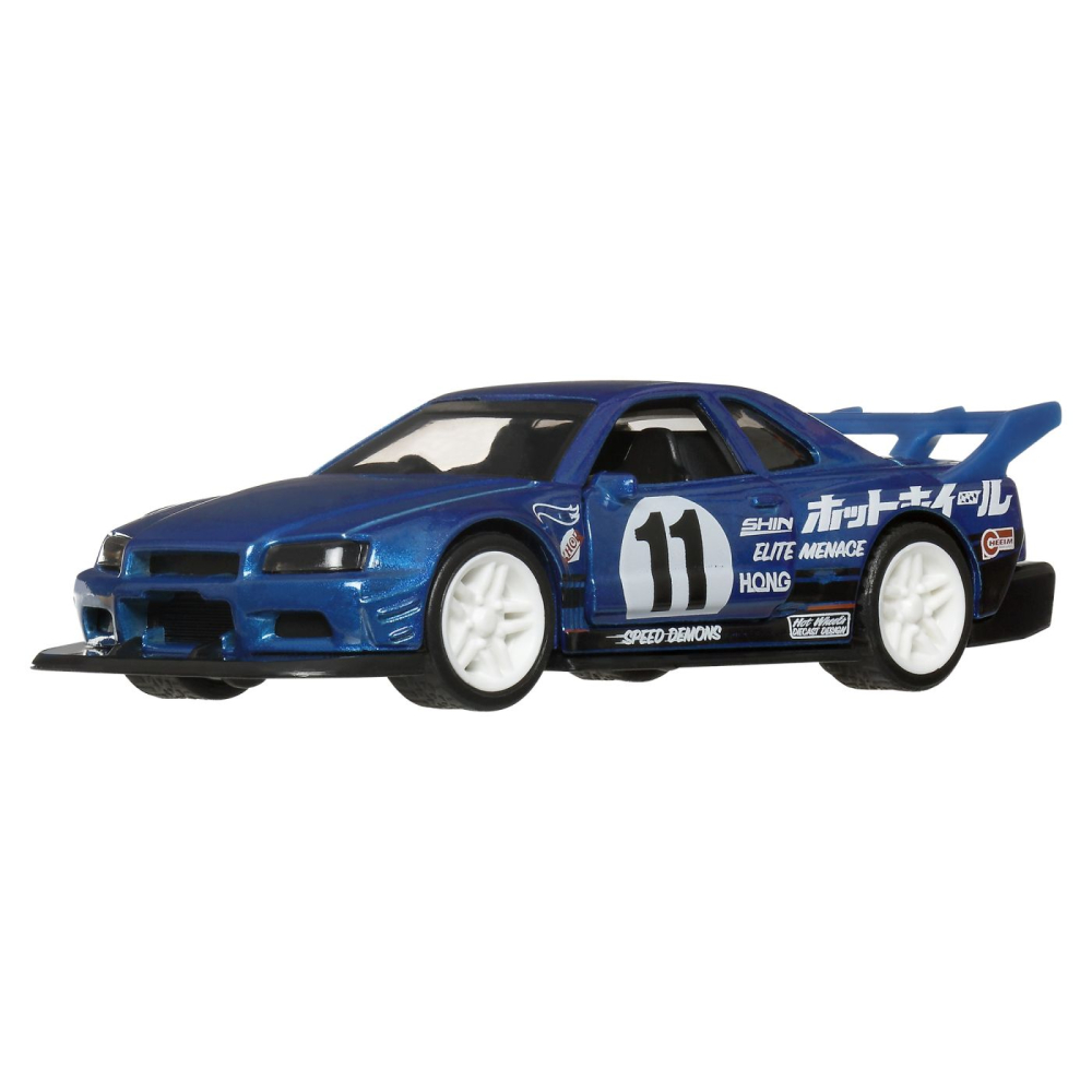 HOT WHEELS MASINUTA METALICA CU SISTEM PULL BACK NISSAN SKYLINE GT R R34 1999 NIGHT BURNERZ SCARA 1 LA 43 [4]