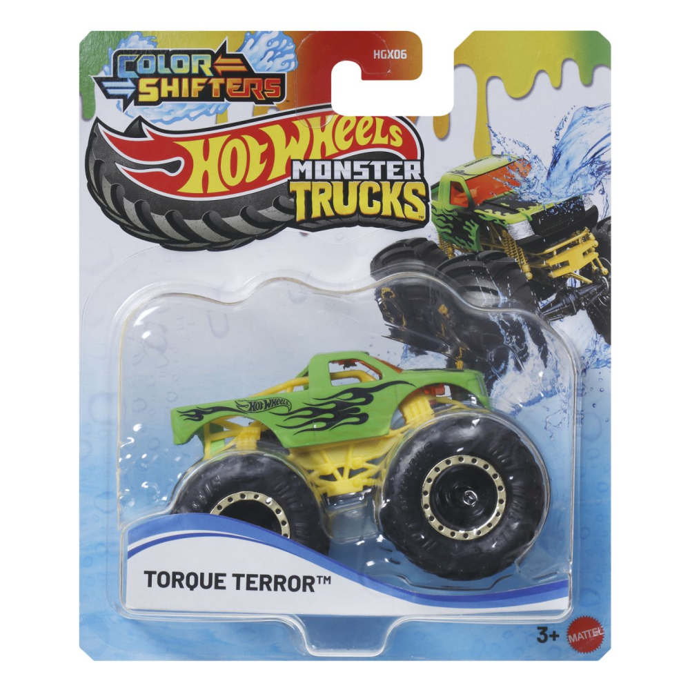 HOT WHEELS MONSTER TRUCK CAMION TORQUE TERROR CU CULORI SCHIMBATOARE SCARA 1 LA 64