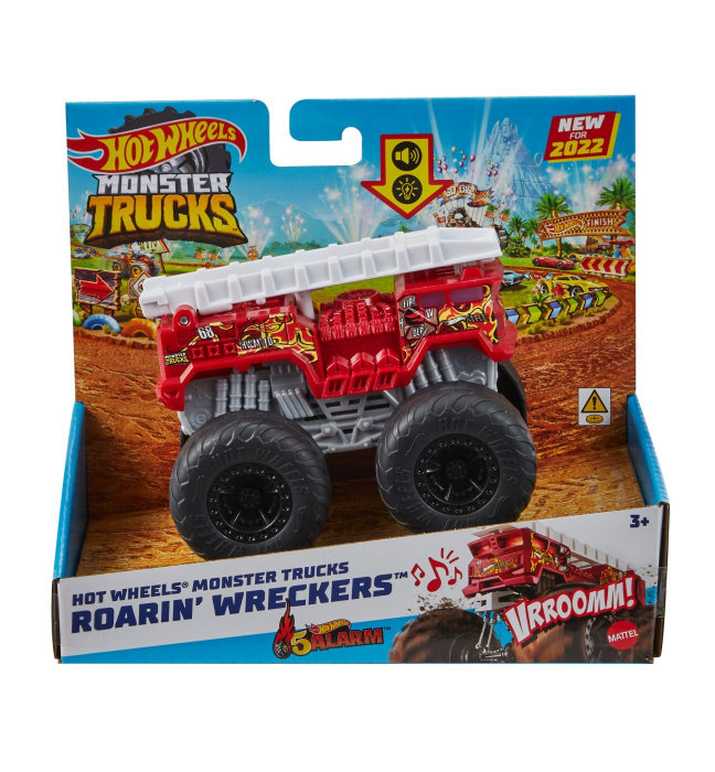Hot wheels - monster truck roarin wreckers 5alarm cu functii si sunete